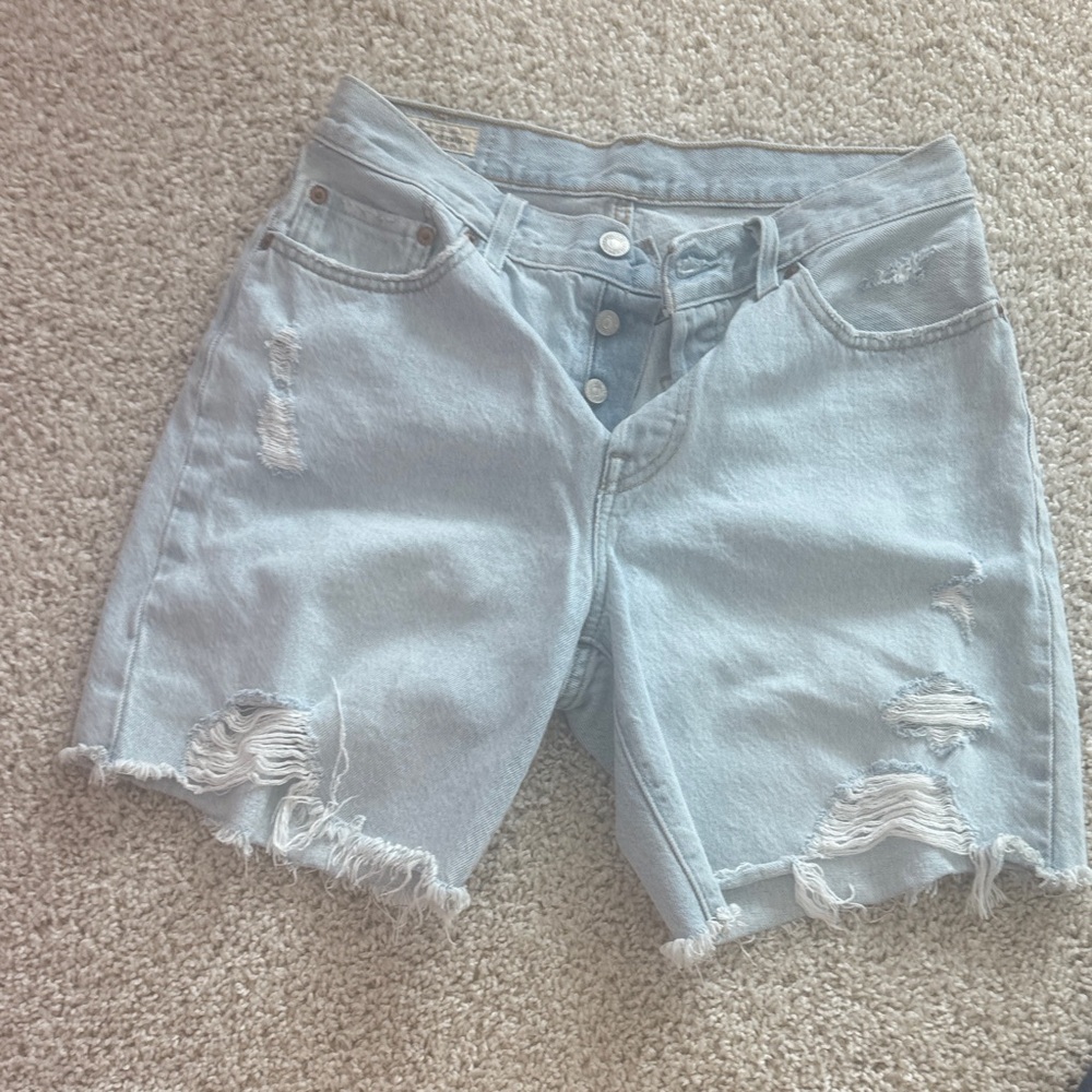 Levi's Light Blue 501 Ripped Denim Shorts
